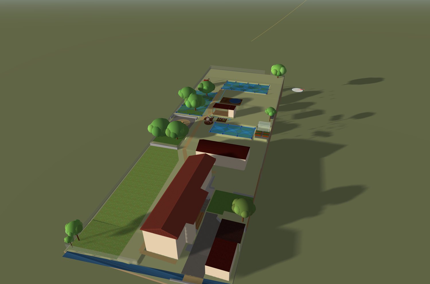 3D vizualizácia záhrady so slnkom a tieňmi